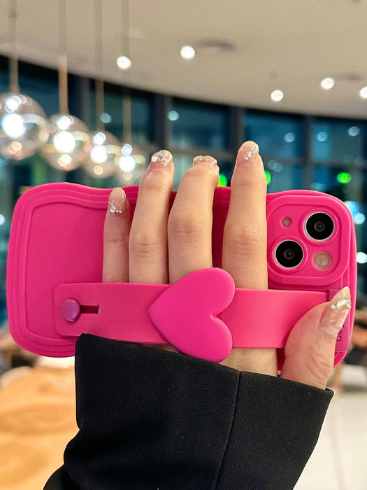 Shein Funda para teléfono lisa de neón rosa con soporte para pulsera con decoración de corazón - Quierox - Tienda Online