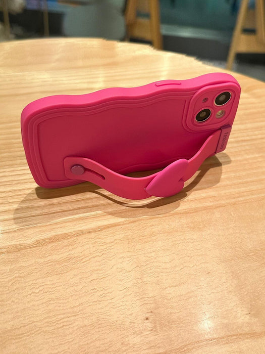 Shein Funda para teléfono lisa de neón rosa con soporte para pulsera con decoración de corazón - Quierox - Tienda Online