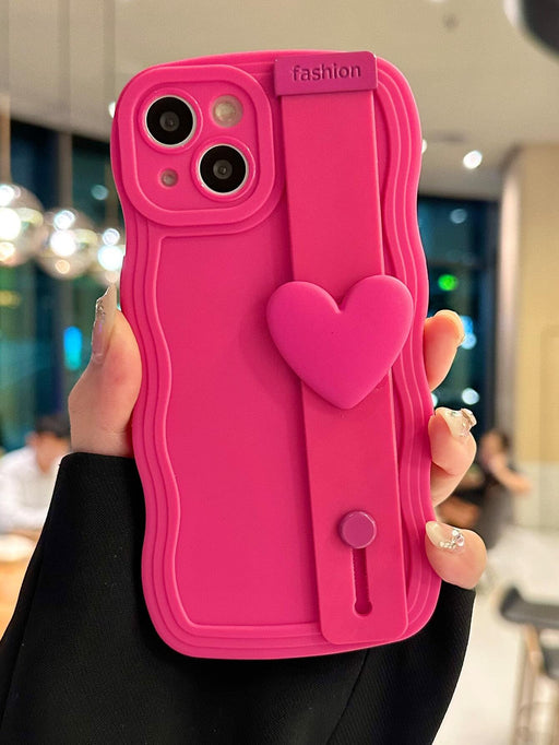 Shein Funda para teléfono lisa de neón rosa con soporte para pulsera con decoración de corazón - Quierox - Tienda Online