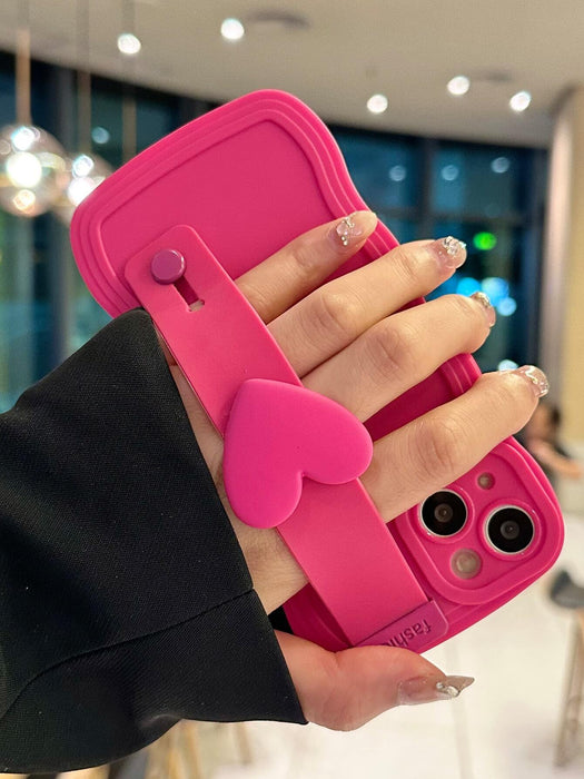 Shein Funda para teléfono lisa de neón rosa con soporte para pulsera con decoración de corazón - Quierox - Tienda Online