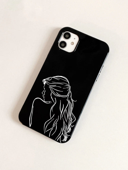 SHEIN Funda para teléfono negra con patrón de niña compatible con iPhone 12 pro max - Quierox - Tienda Online