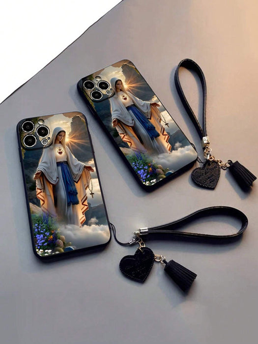 Shein Funda para teléfono pintada con correa de la Virgen María compatible con iPhone 13 pro max - Quierox - Tienda Online