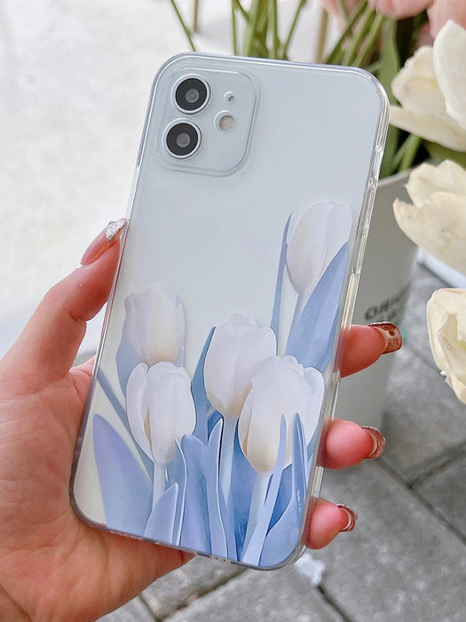 Shein Funda para teléfono transparente pintada con tulipanes para iphone 12 pro - Quierox - Tienda Online