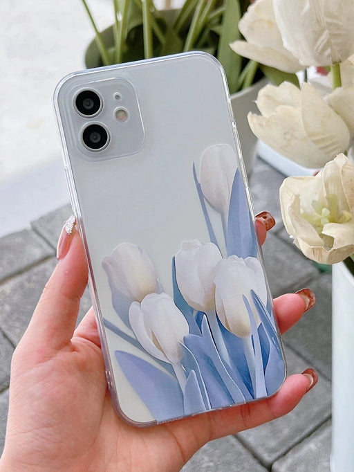 Shein Funda para teléfono transparente pintada con tulipanes para iphone 12 pro - Quierox - Tienda Online