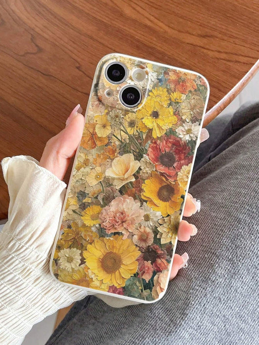 SHEIN Funda protectora de TPU suave y resistente a los golpes con diseño de girasoles de verano y manzana. - Quierox - Tienda Online