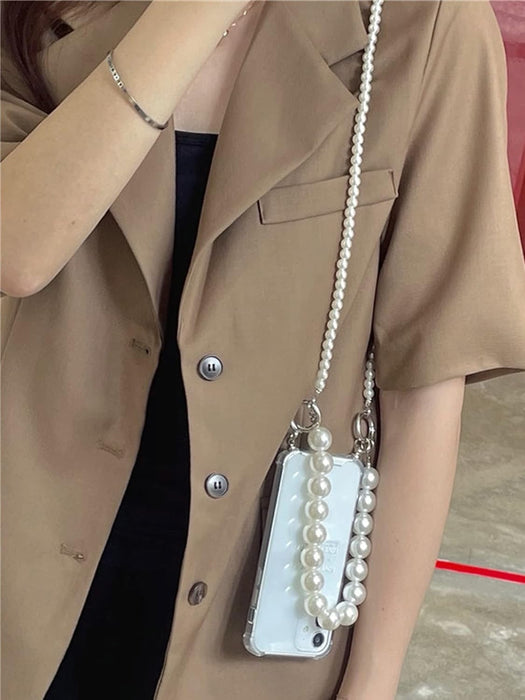 SheIn Funda transparente con diseño de letras y correa de perla sintética transparente - Quierox - Tienda Online