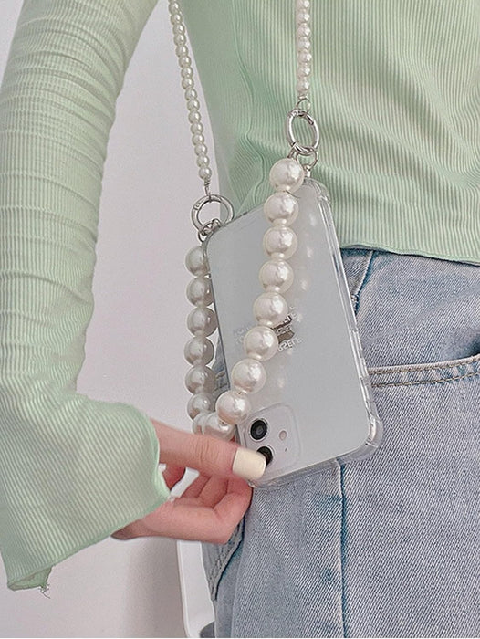 SheIn Funda transparente con diseño de letras y correa de perla sintética transparente - Quierox - Tienda Online