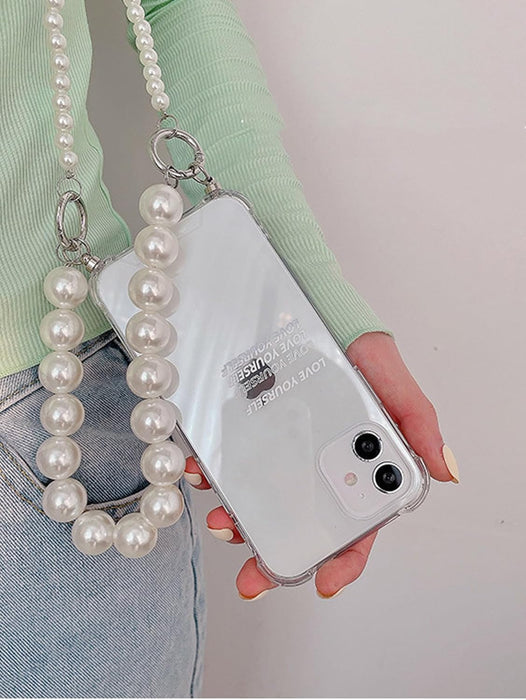 SheIn Funda transparente con diseño de letras y correa de perla sintética transparente - Quierox - Tienda Online