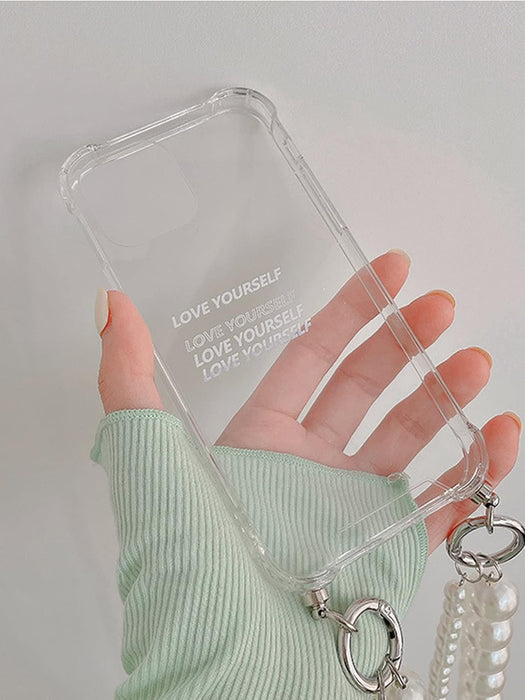 SheIn Funda transparente con diseño de letras y correa de perla sintética transparente - Quierox - Tienda Online