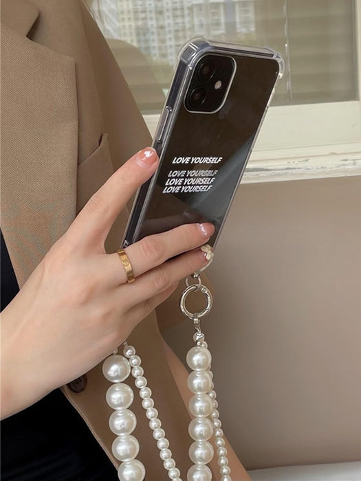 SheIn Funda transparente con diseño de letras y correa de perla sintética transparente - Quierox - Tienda Online