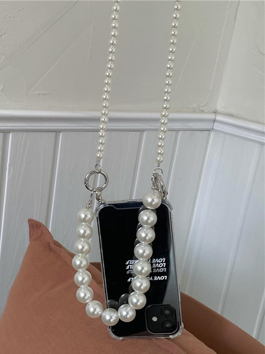 SheIn Funda transparente con diseño de letras y correa de perla sintética transparente - Quierox - Tienda Online