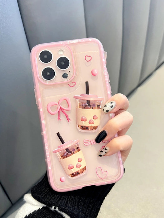 SHEIN Funda transparente para teléfono con estampado de té con leche rosa para iPhone 11 Pro Max. - Quierox - Tienda Online