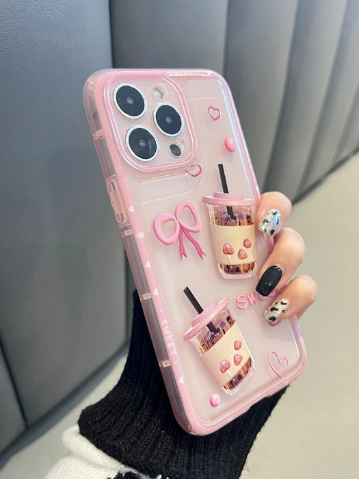 SHEIN Funda transparente para teléfono con estampado de té con leche rosa para iPhone 11 Pro Max. - Quierox - Tienda Online