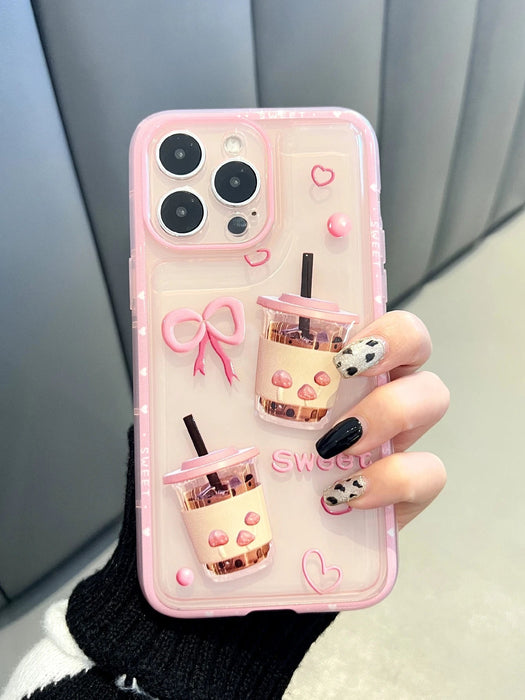 SHEIN Funda transparente para teléfono con estampado de té con leche rosa para iPhone 11 Pro Max. - Quierox - Tienda Online