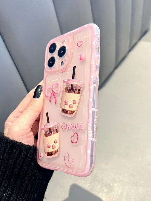SHEIN Funda transparente para teléfono con estampado de té con leche rosa para iPhone 11 Pro Max. - Quierox - Tienda Online