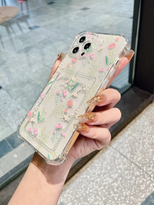 Shein Funda transparente para teléfono con ranura para tarjetas y estampado de flores - Quierox - Tienda Online