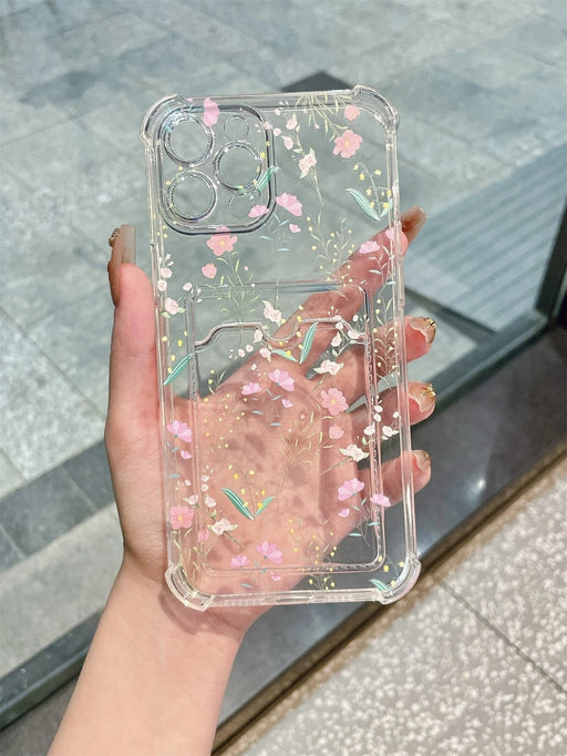 Shein Funda transparente para teléfono con ranura para tarjetas y estampado de flores - Quierox - Tienda Online