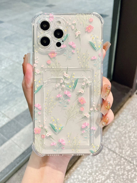 Shein Funda transparente para teléfono con ranura para tarjetas y estampado de flores - Quierox - Tienda Online