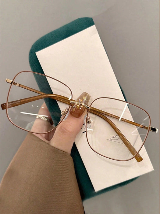 SHEIN Gafas planas de metal con montura cuadrada grande para mujer - Quierox - Tienda Online