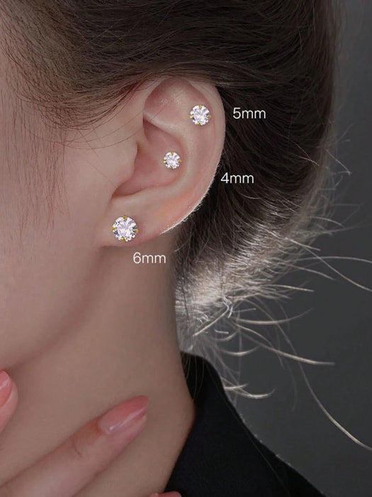 SHEIN GAGAFEEL 1 par de pendientes de botón de circonita cúbica de cuatro garras, 4mm - Quierox - Tienda Online