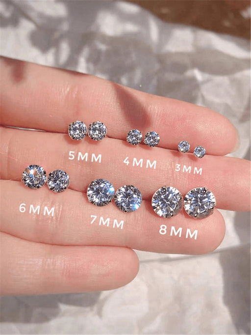 SHEIN GAGAFEEL 1 par de pendientes plateados con circonita cúbica de cuatro garras, 7mm - Quierox - Tienda Online