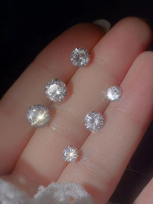 SHEIN GAGAFEEL 1 par de pendientes plateados con circonita cúbica de cuatro garras, 7mm - Quierox - Tienda Online