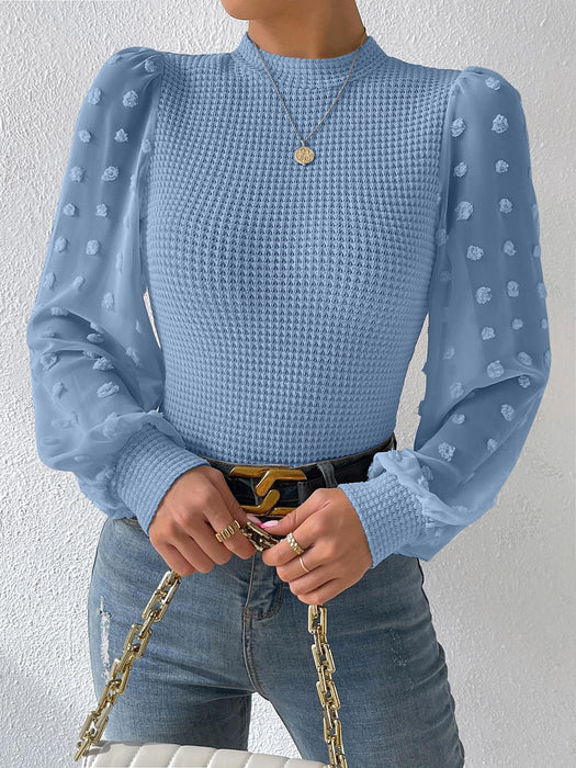 SHEIN Gaivellea Camiseta de manga farol con cuello alto y estampado de lunares suizos - Quierox - Tienda Online