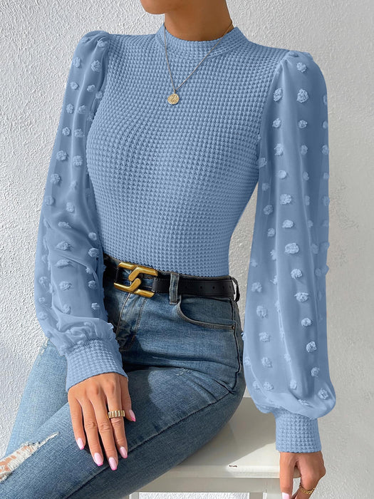 SHEIN Gaivellea Camiseta de manga farol con cuello alto y estampado de lunares suizos - Quierox - Tienda Online