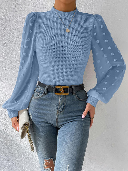 SHEIN Gaivellea Camiseta de manga farol con cuello alto y estampado de lunares suizos - Quierox - Tienda Online