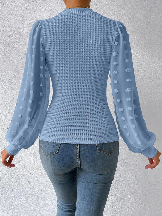 SHEIN Gaivellea Camiseta de manga farol con cuello alto y estampado de lunares suizos - Quierox - Tienda Online