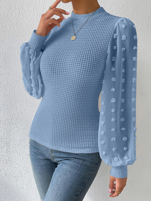 SHEIN Gaivellea Camiseta de manga farol con cuello alto y estampado de lunares suizos - Quierox - Tienda Online