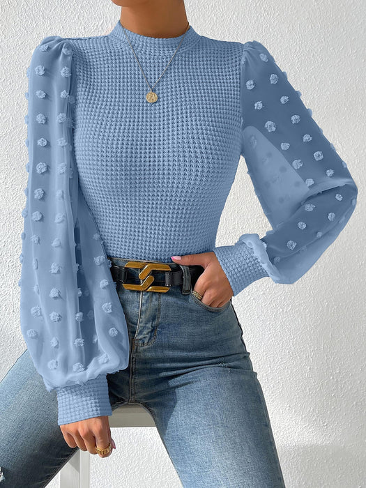 SHEIN Gaivellea Camiseta de manga farol con cuello alto y estampado de lunares suizos - Quierox - Tienda Online