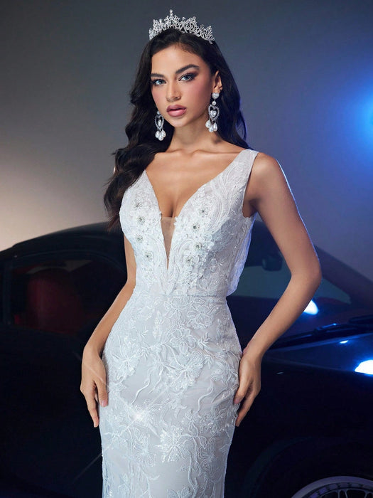 Shein Glamrae Elegante y lujoso vestido de sirena con escote profundo - Quierox - Tienda Online