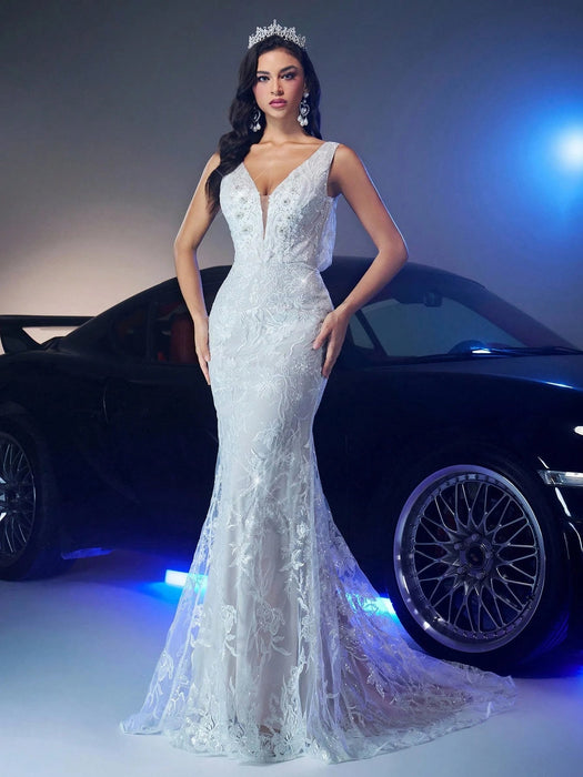 Shein Glamrae Elegante y lujoso vestido de sirena con escote profundo - Quierox - Tienda Online