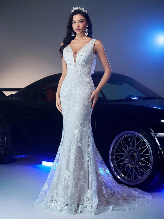 Shein Glamrae Elegante y lujoso vestido de sirena con escote profundo - Quierox - Tienda Online