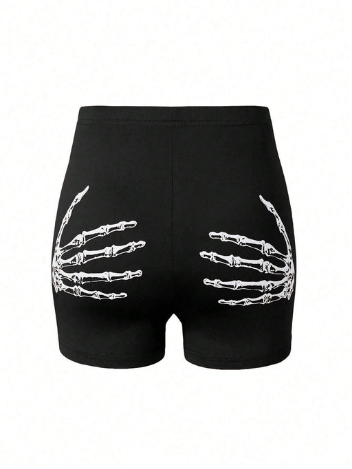 SHEIN Glyssa Leggings Cortos Con Estampado De Calaveras Y Palmeras Para Mujer - Quierox - Tienda Online