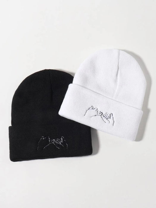 Shein Gorro con puños bordados con gestos para hombre, 2 piezas - Quierox - Tienda Online