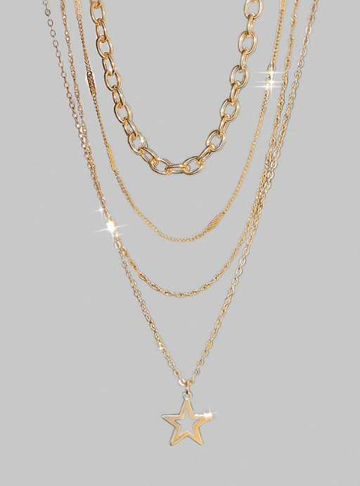 Shein Goth 4 piezas Conjunto de joyas con collar de cadena con colgante de estrella estilo punk dorado de moda - Quierox - Tienda Online