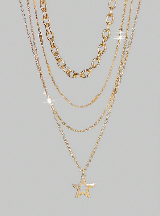 Shein Goth 4 piezas Conjunto de joyas con collar de cadena con colgante de estrella estilo punk dorado de moda - Quierox - Tienda Online