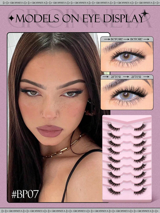 SHEIN GROINNEYA 9 pares de pestañas postizas de ojo de gato con banda transparente - Quierox - Tienda Online