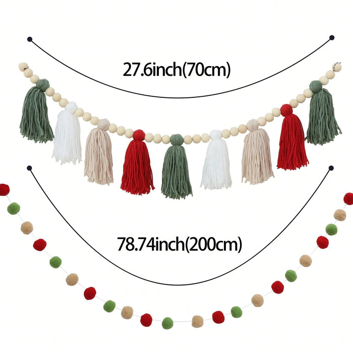 Shein Guirnalda de borlas navideñas y guirnaldas de pompones rojos, blancos, verdes y marrones para colgar en la pared - Quierox - Tienda Online
