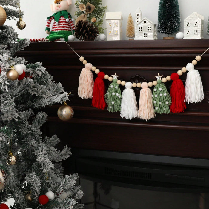 Shein Guirnalda de borlas navideñas y guirnaldas de pompones rojos, blancos, verdes y marrones para colgar en la pared - Quierox - Tienda Online