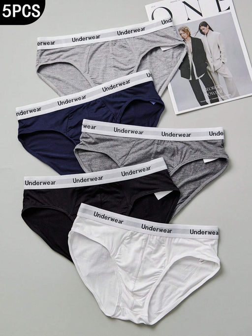 SHEIN HIALEGION Paquete de 5 calzoncillos bóxer casuales, cómodos y transpirables con diseño de letras para hombres - Quierox - Tienda Online