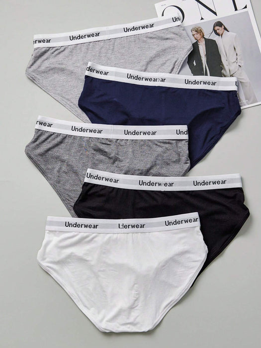 SHEIN HIALEGION Paquete de 5 calzoncillos bóxer casuales, cómodos y transpirables con diseño de letras para hombres - Quierox - Tienda Online