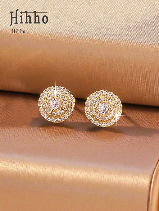 SHEIN Hihho 1 par de pendientes de botón con circonita completa - Quierox - Tienda Online