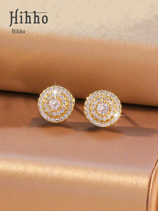 SHEIN Hihho 1 par de pendientes de botón con circonita completa - Quierox - Tienda Online