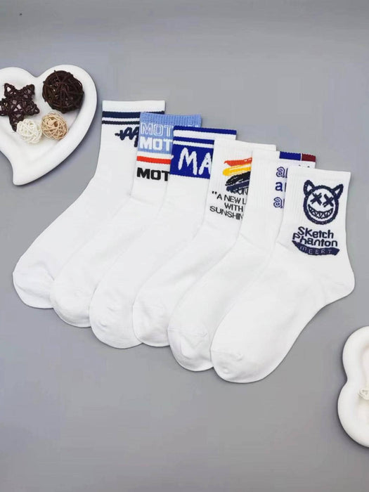 SHEIN Hombres 8 pares Calcetines de tripulación con estampado de letra y rayas - Quierox - Tienda Online