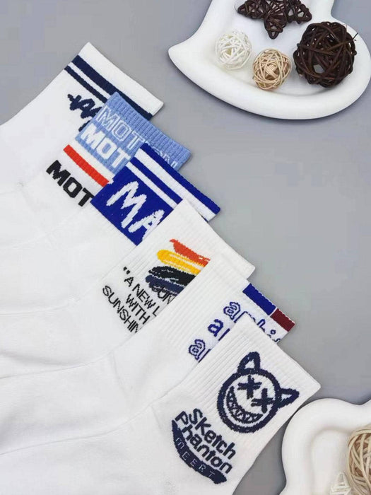 SHEIN Hombres 8 pares Calcetines de tripulación con estampado de letra y rayas - Quierox - Tienda Online