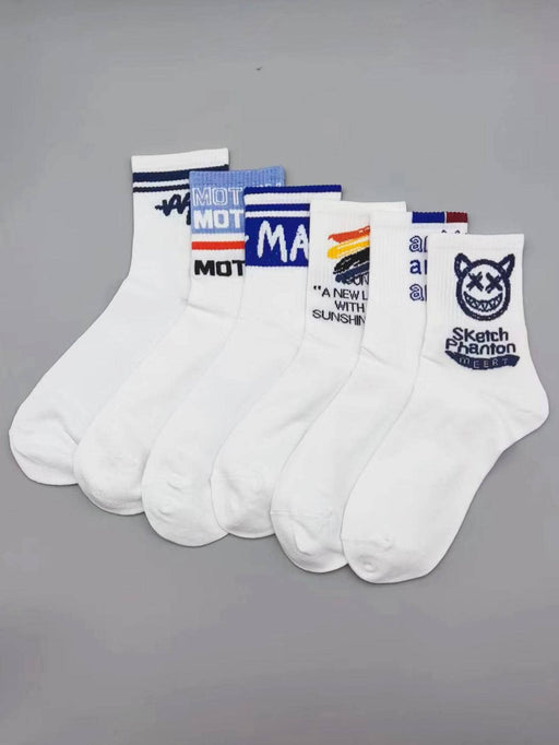 SHEIN Hombres 8 pares Calcetines de tripulación con estampado de letra y rayas - Quierox - Tienda Online