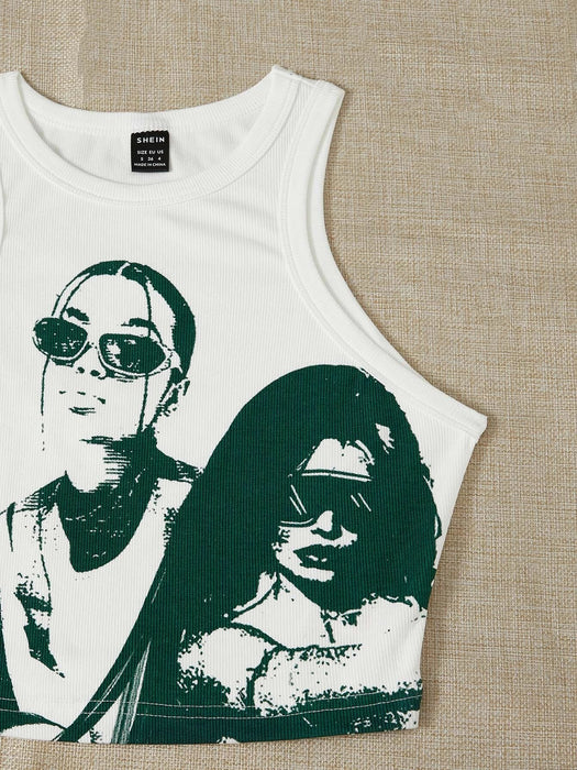 SHEIN ICON Conjunto de camiseta sin mangas y falda ajustada con gráfico de los años 90 - Quierox - Tienda Online